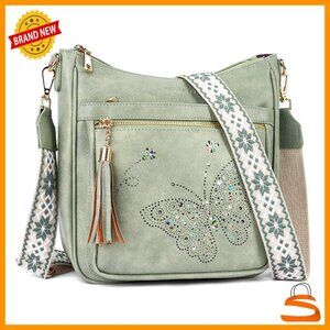 Medium Vegan Leather Crossbody Bag with Adjustable Strap, Multi-Pocket Design